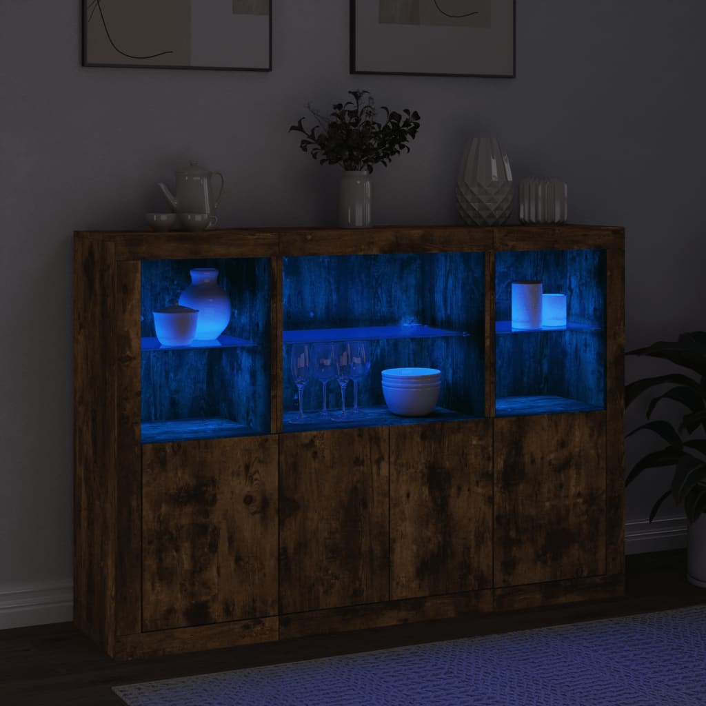 Sideboards with LED Lights 3 pcs Smoked Oak Engineered Wood